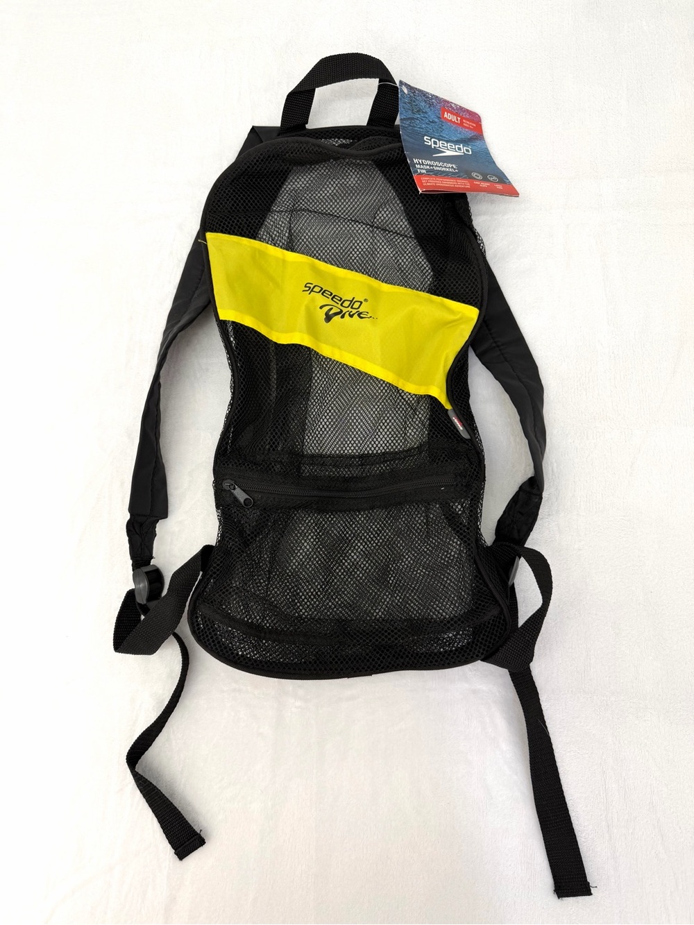 Speedo Hydroscope Snorkel Gear Mesh Backpack Bag Adult Swim‎ Yellow Black NWT